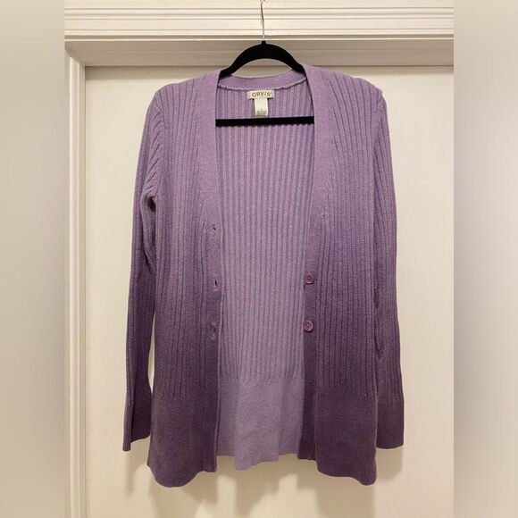 Orvis Ribbed Ombre Cardigan Womens Small Purple Grandma Fisherman Cozy Comfy - Picture 1 of 5